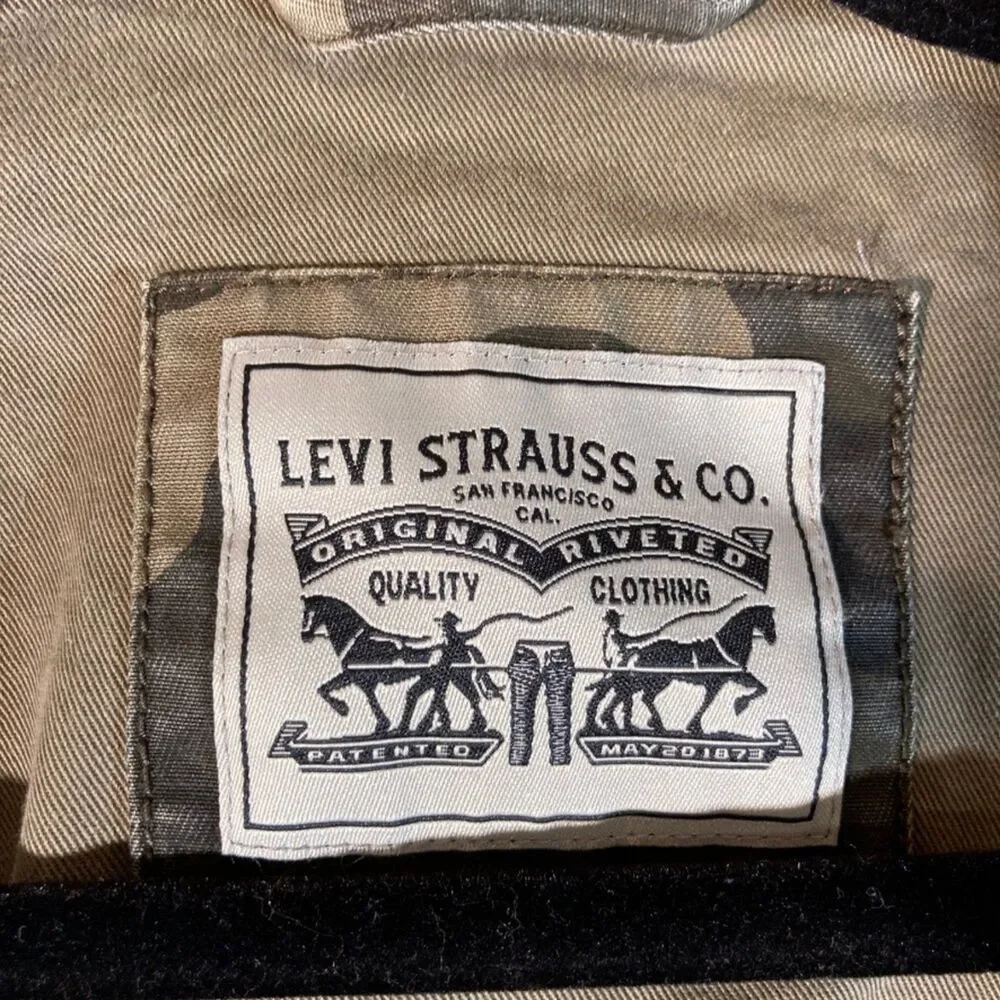 Levis Jacket Med Camo Military Style Y2K Vintage 90's Cotton Raw Front Hem Denim - Picture 3 of 13